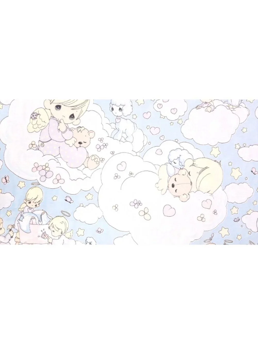 Vintage Handmade Precious Moments Baby Angel Quilt Blanket Blue Double Sided